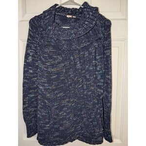 Anthropologie Yellow Bird Navy Marled Chunky Knit Cowl Neck Cardigan Convertible
